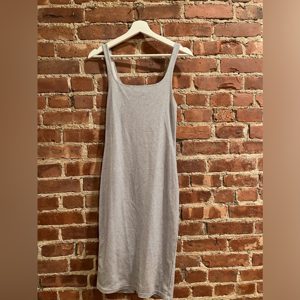 Zara White and Grey Stripe Bodycon Dress